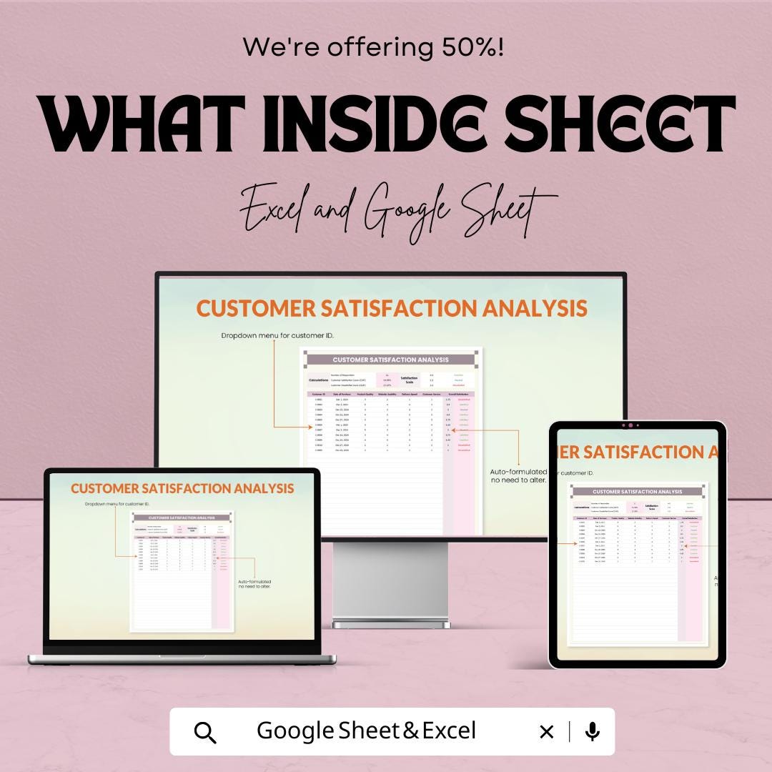 Customer Satisfaction Analysis Sheet - Excel & Google Sheet Template for Tracking Customer Feedback