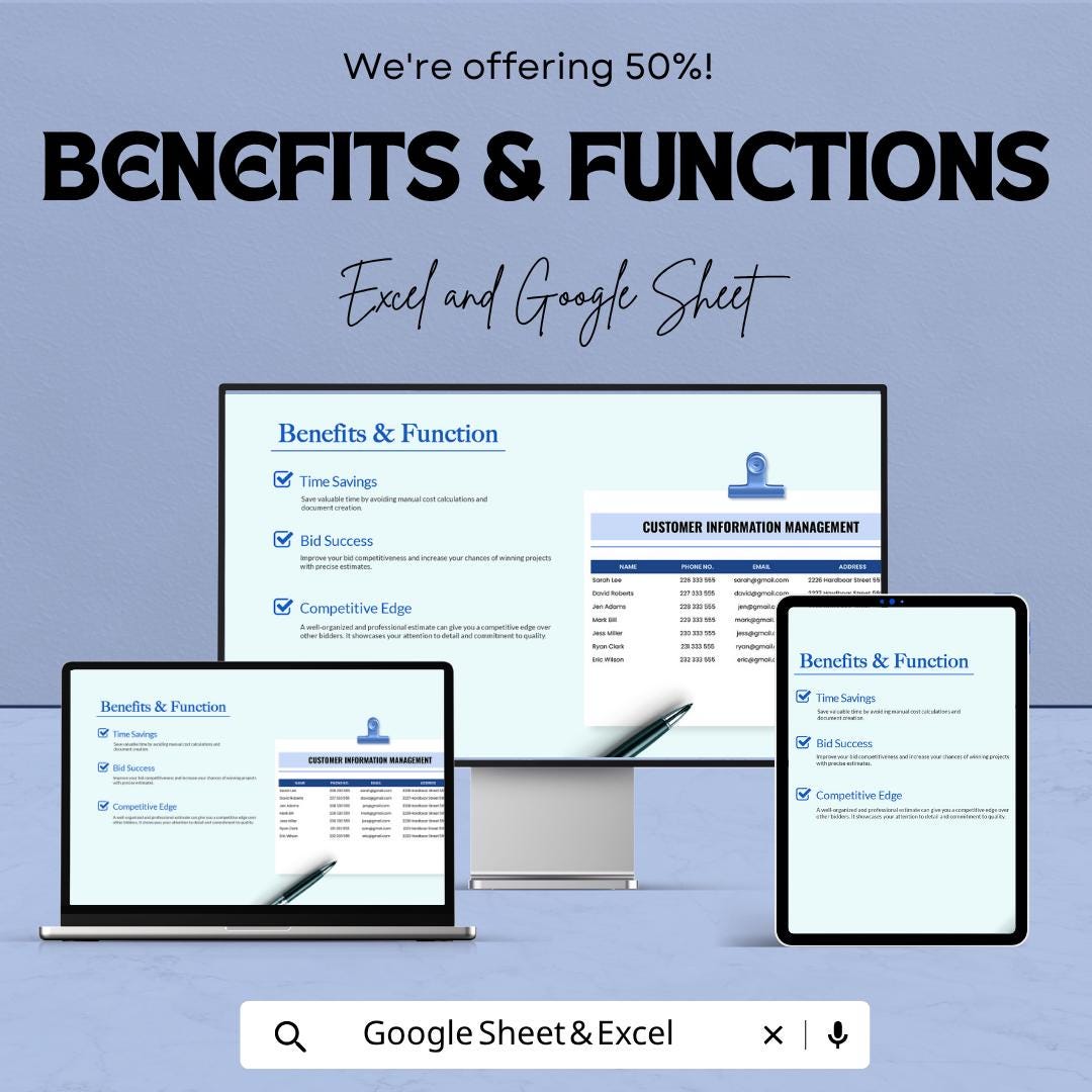 Government Construction Bid Template | Construction Bid Spreadsheet | Contractor Bid Proposal Template | Excel & Google Sheets |