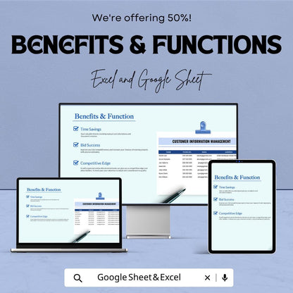 Government Construction Bid Template | Construction Bid Spreadsheet | Contractor Bid Proposal Template | Excel & Google Sheets |