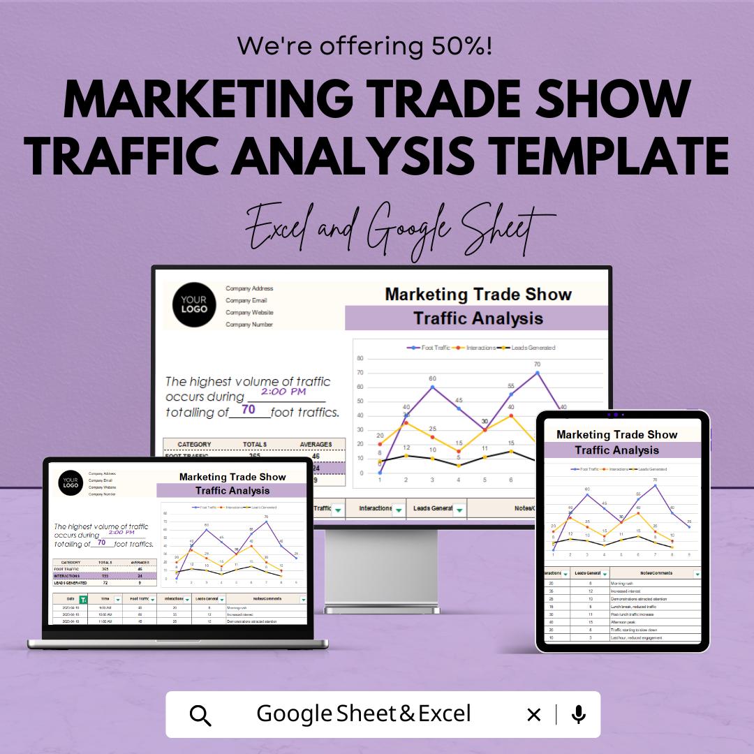 Marketing Trade Show Traffic Analysis Template | Excel and Google Sheets | Booth Foot Traffic Tracker | Lead & Interaction Analysis