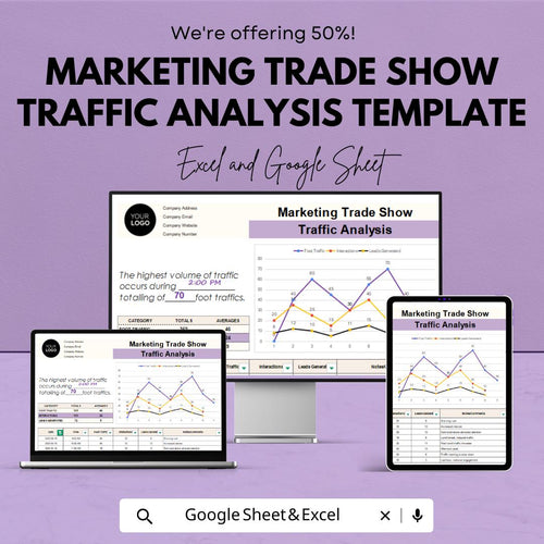 Marketing Trade Show Traffic Analysis Template | Excel and Google Sheets | Booth Foot Traffic Tracker | Lead & Interaction Analysis