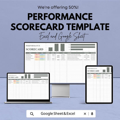 Performance Scorecard Template | KPI Tracking Spreadsheet | Business Performance Tracker | Data Analysis Tool