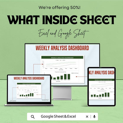 Weekly Analysis Dashboard Template | Weekly Report Spreadsheet | Data Analysis Dashboard | Performance Tracker | Excel & Google Sheets |