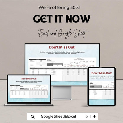 Finance Credit Line Optimization Template | Credit Utilization Tracker | Loan and Credit Management Spreadsheet | Financial Planner