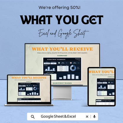 Recruitment Dashboard HR Sheet | Google Sheets & Excel Template | Hiring Tracker | Job Applicant Tracker | HR KPI Dashboard