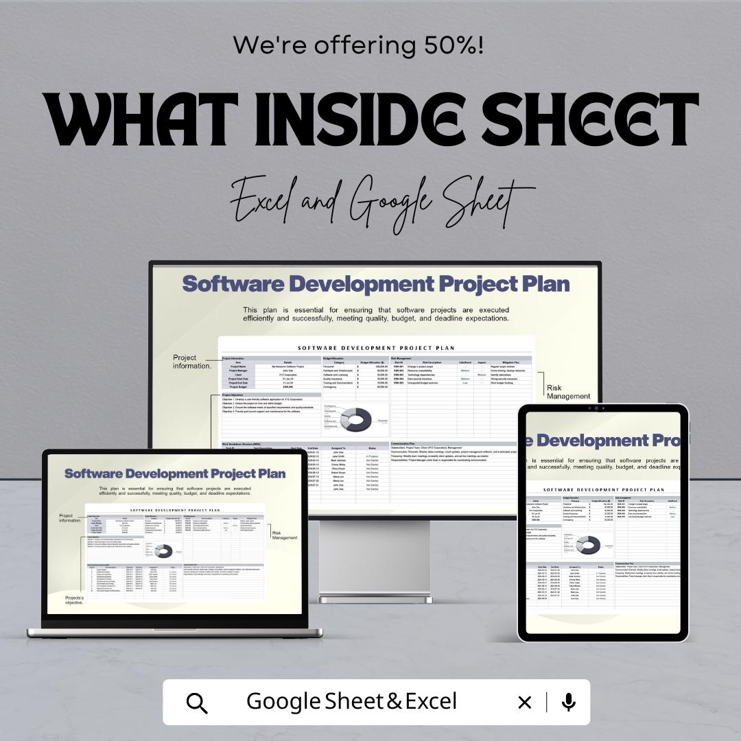 Software Development Project Plan Sheet – Editable Google Sheet and Excel | Gantt Chart Template | Software Task & Budget Tracker