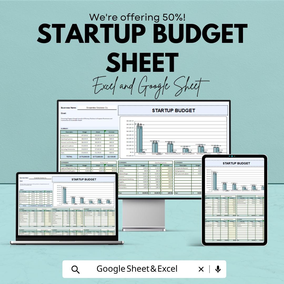 Startup Budget Sheet Template - Excel and Google Sheets for Financial Planning & Tracking