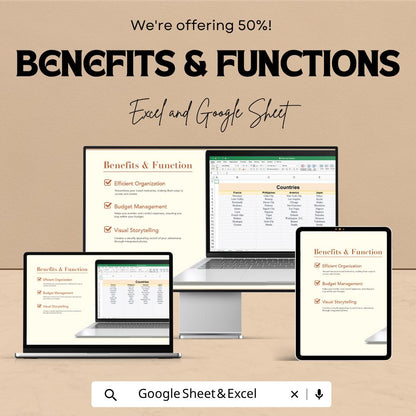Travel Log Template | Excel Travel Tracker Spreadsheet | Google Sheets Travel Planner | Vacation Organizer | Trip Budget Planner |