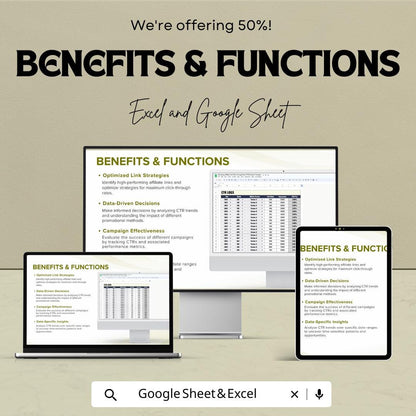 Marketing Affiliate CTR Analyzer Template | Affiliate Link Analytics | CTR Dashboard Spreadsheet | Marketing Performance Template