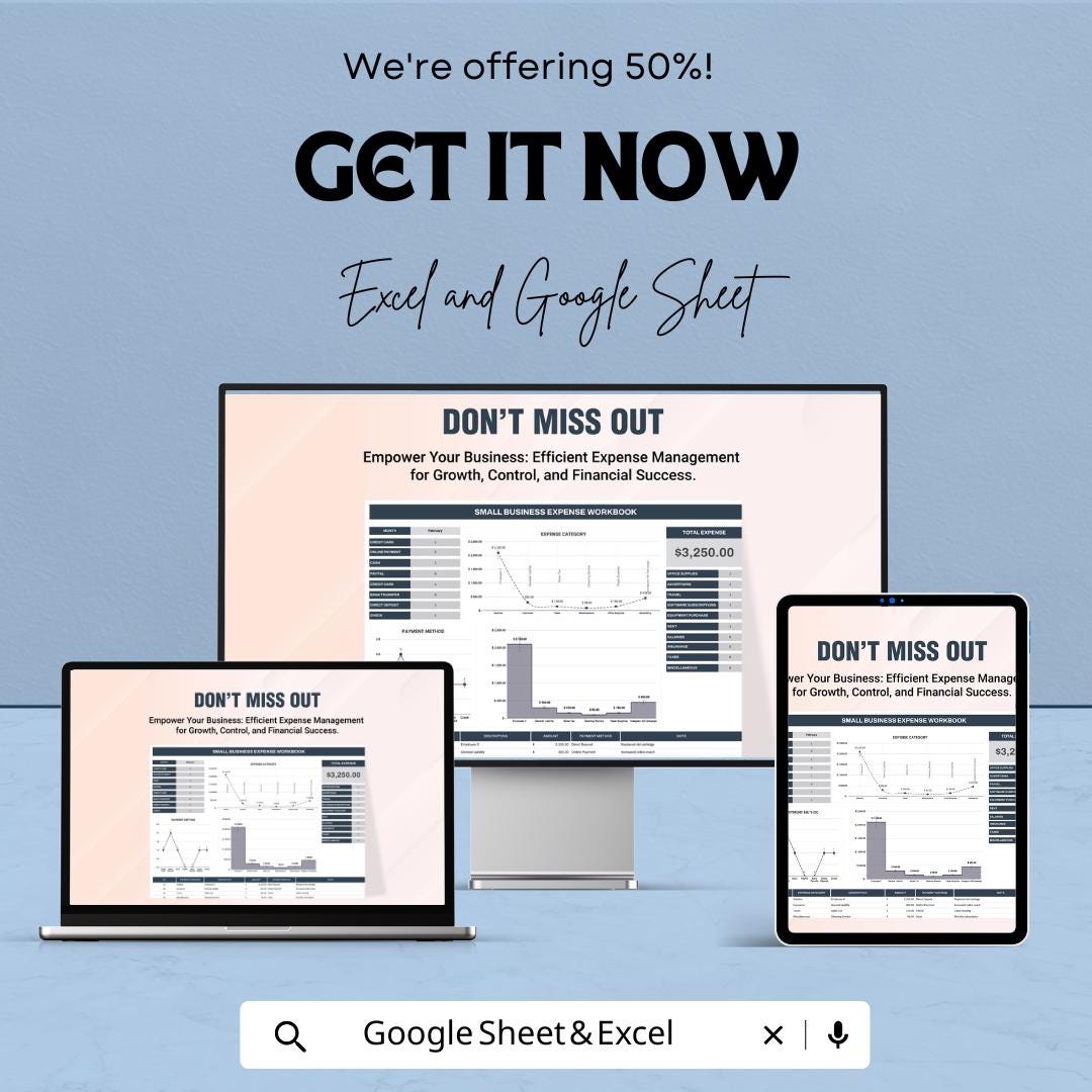 Small Business Expense Workbook Template | Expense Tracker Spreadsheet | Business Budget Planner | Monthly Finance Tracker