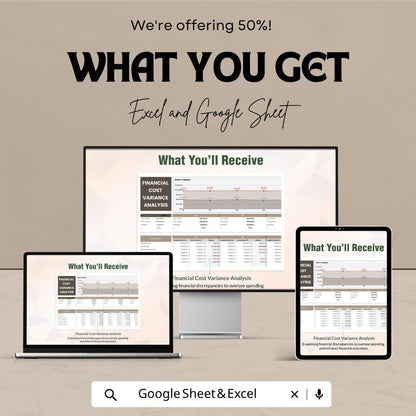 Financial Cost Variance Analysis Template | Budget vs Actual Tracker | Cost Control Spreadsheet | Financial Analysis Tool | Budget Tracker