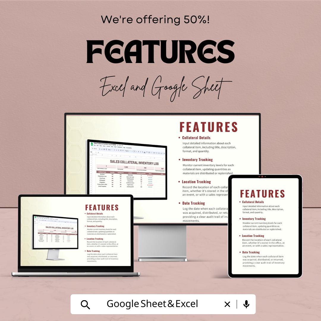Sales Collateral Inventory Log Template | Marketing Asset Inventory Tracker | Excel & Google Sheets Business Tool