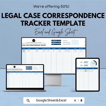 Legal Case Correspondence Tracker, Law Firm Client Database, Case & Client Management Template, Legal Spreadsheet
