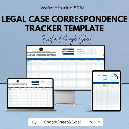Legal Case Correspondence Tracker, Law Firm Client Database, Case & Client Management Template, Legal Spreadsheet