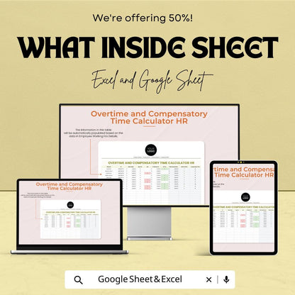 Overtime and Compensatory Time Calculator | HR Payroll Tracking Template | Employee Overtime Log | Excel & Google Sheets