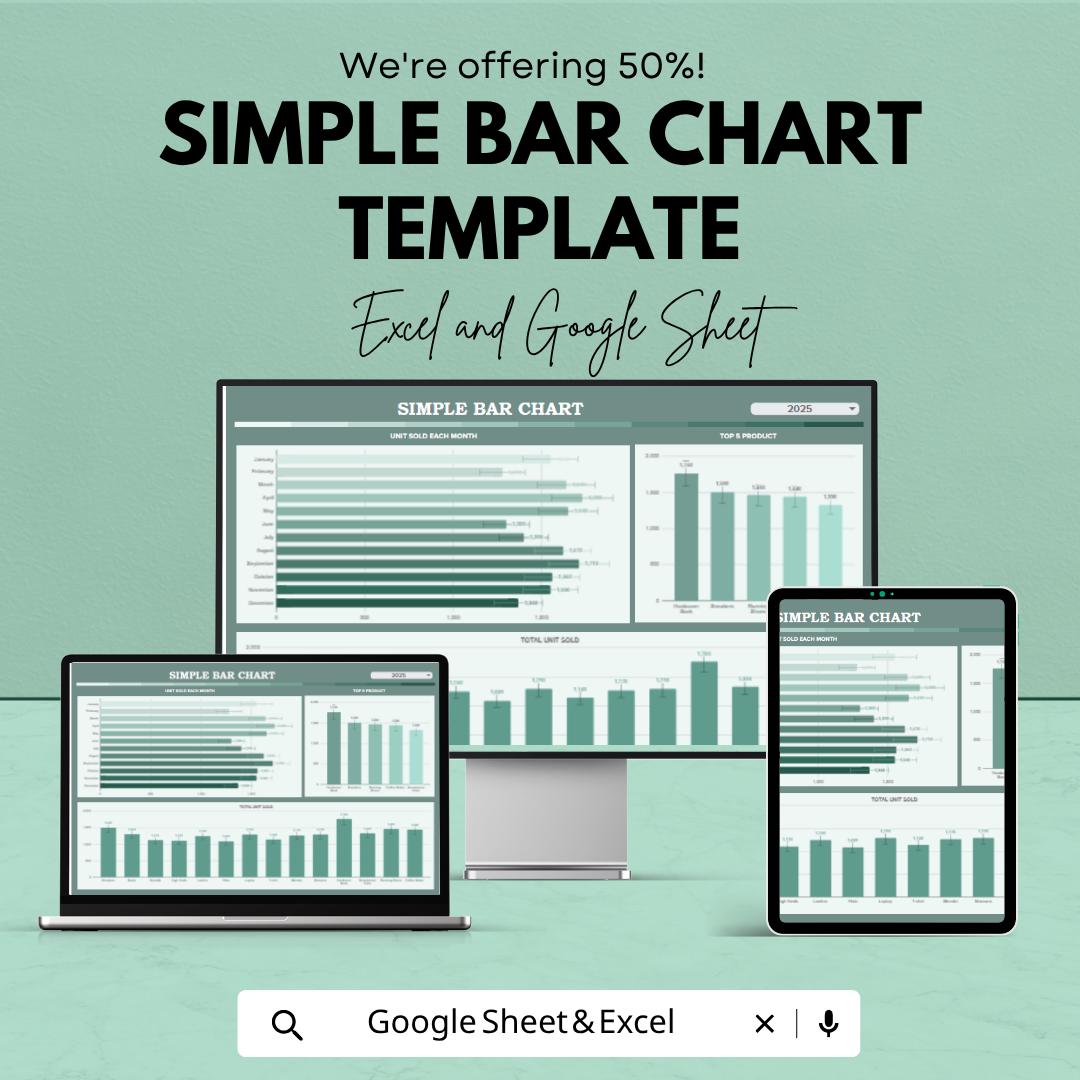 Simple Bar Chart Template | Data Visualization Dashboard | Sales & Performance Chart | Editable Graph Template