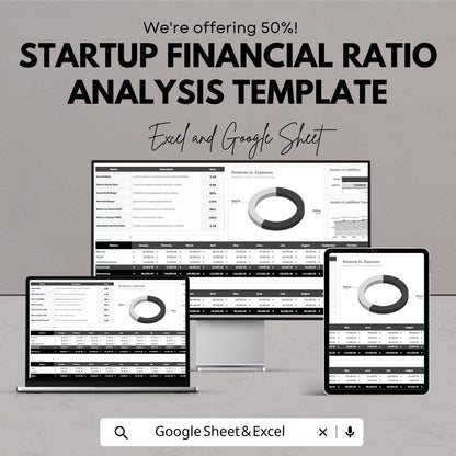 Startup Financial Ratio Analysis Template | Excel & Google Sheets | Financial Ratios Dashboard | Startup Finance Spreadsheet