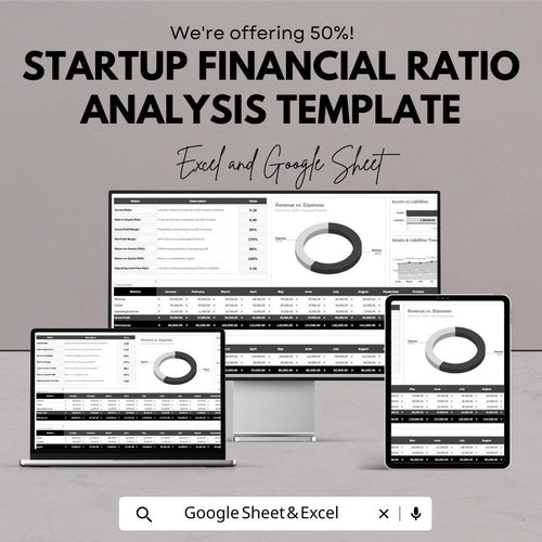 Startup Financial Ratio Analysis Template | Excel & Google Sheets | Financial Ratios Dashboard | Startup Finance Spreadsheet