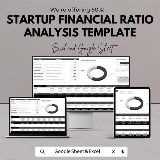 Startup Financial Ratio Analysis Template | Excel & Google Sheets | Financial Ratios Dashboard | Startup Finance Spreadsheet