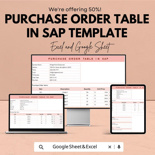 Purchase Order Table in SAP Template | Business Procurement Tracker | Excel & Google Sheet | Vendor Order Management Spreadsheet