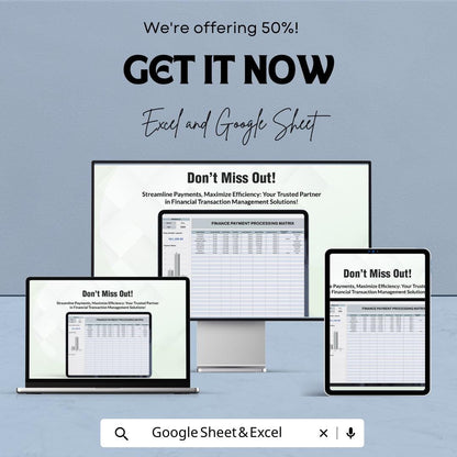 Finance Payment Processing Matrix Template | Payment Log & Vendor Tracker | Transaction Management Sheet | Payment Status Tracker