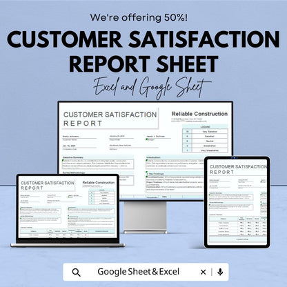 Customer Satisfaction Report Template for Business Feedback | Excel & Google Sheets | 50% OFF
