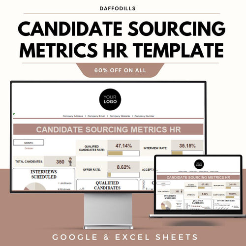 Candidate Sourcing Metrics HR Template, Recruitment Source Tracking Dashboard, Hiring Channel Analysis, Google Sheets Excel