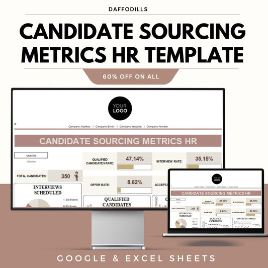 Candidate Sourcing Metrics HR Template, Recruitment Source Tracking Dashboard, Hiring Channel Analysis, Google Sheets Excel