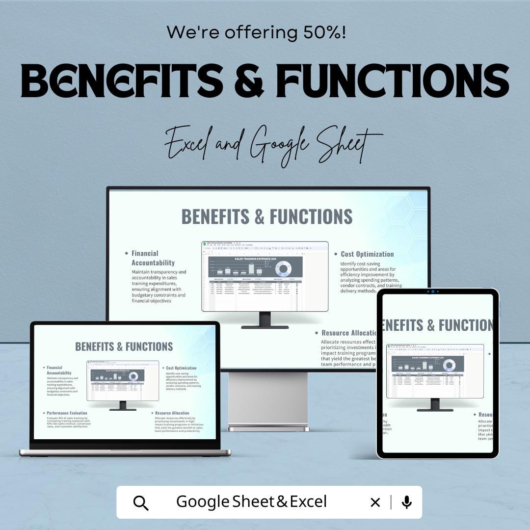 Sales Training Expenses Log Template | Sales Training Budget Tracker | Employee Training Cost Log | Training Expense Spreadsheet |