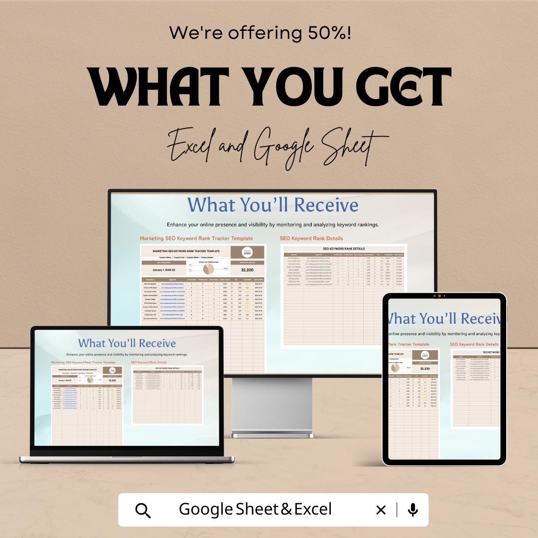 Marketing SEO Keyword Rank Tracker Template | Excel and Google Sheets | Keyword Ranking & SEO Tracking Spreadsheet