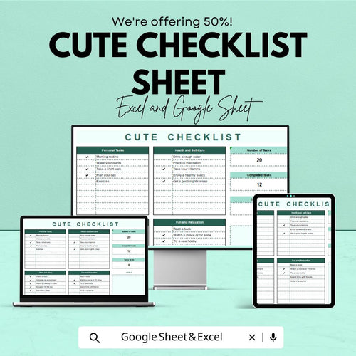 Cute Checklist Sheet | Excel and Google Sheets | Daily Task Planner | Fun & Adorable Checklist Template | Organize Your Day |