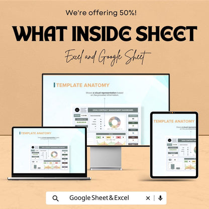 Legal Contract Management Dashboard - Google Sheet Template - Track Contracts, Manage Compliance & Risk - Editable and Customizable