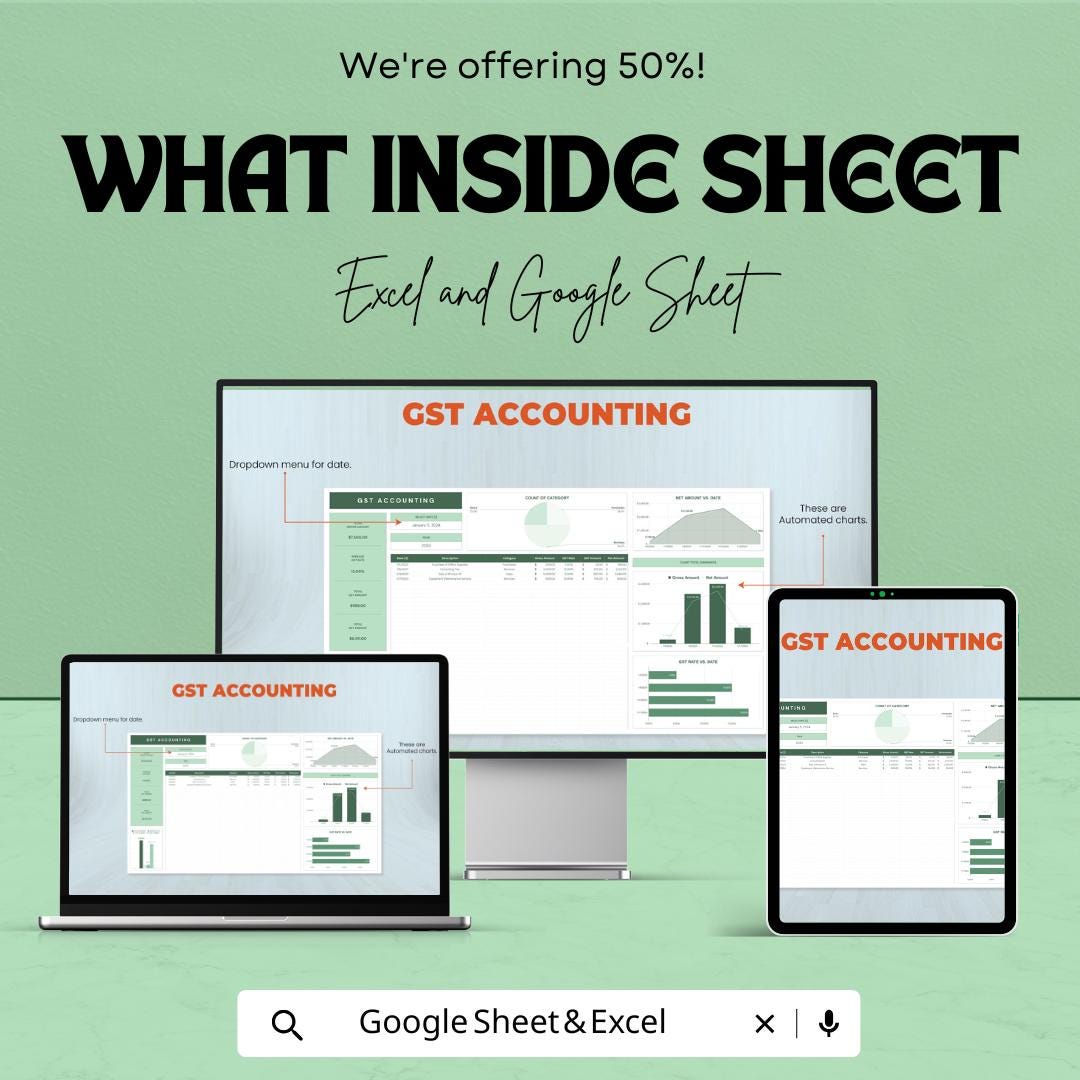 GST Accounting Template | Automated GST Report Spreadsheet | Business Tax Tracker | GST Summary and Analytics