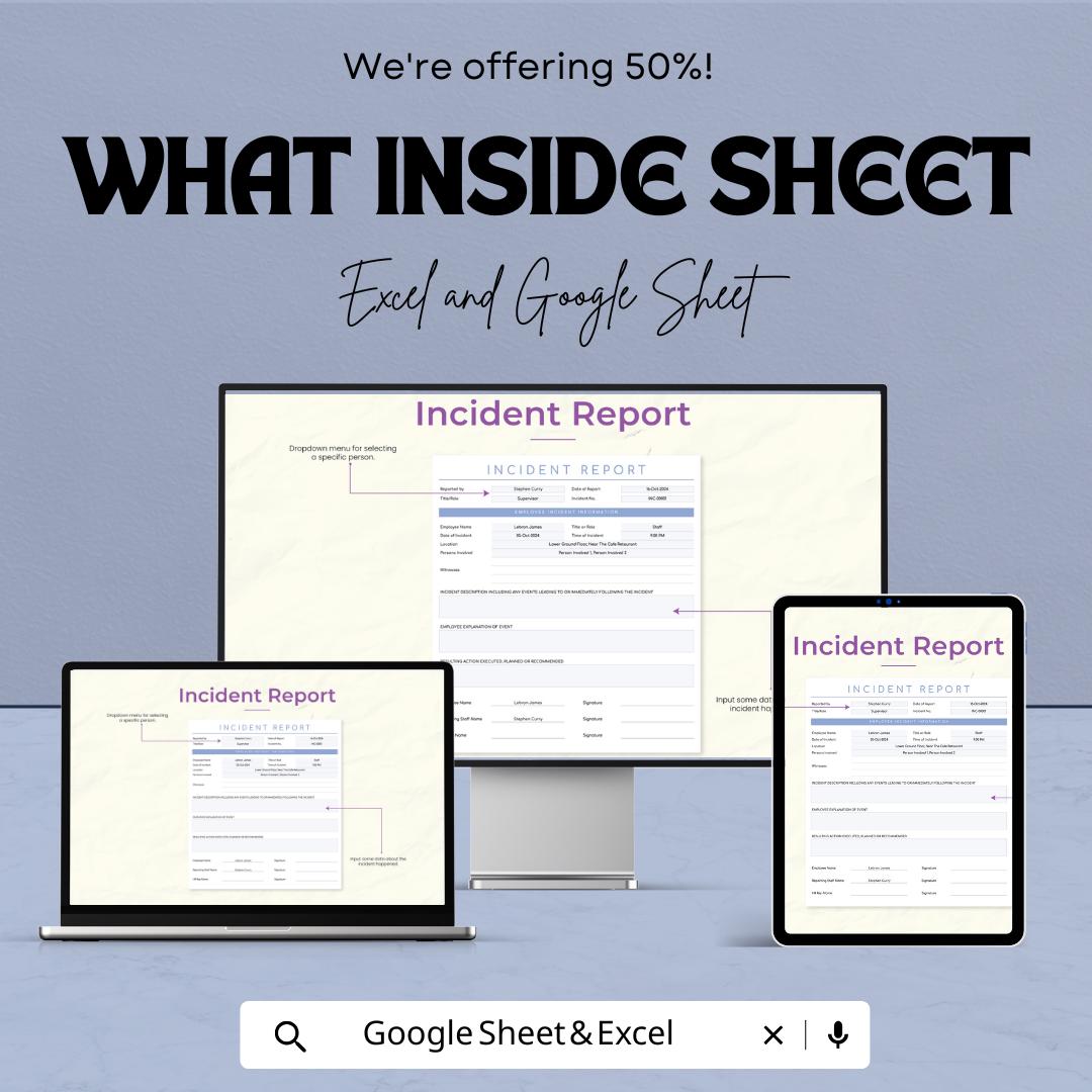 Incident Report Template | Excel & Google Sheets | Employee Incident Form | Workplace Safety Report | Editable Business Template