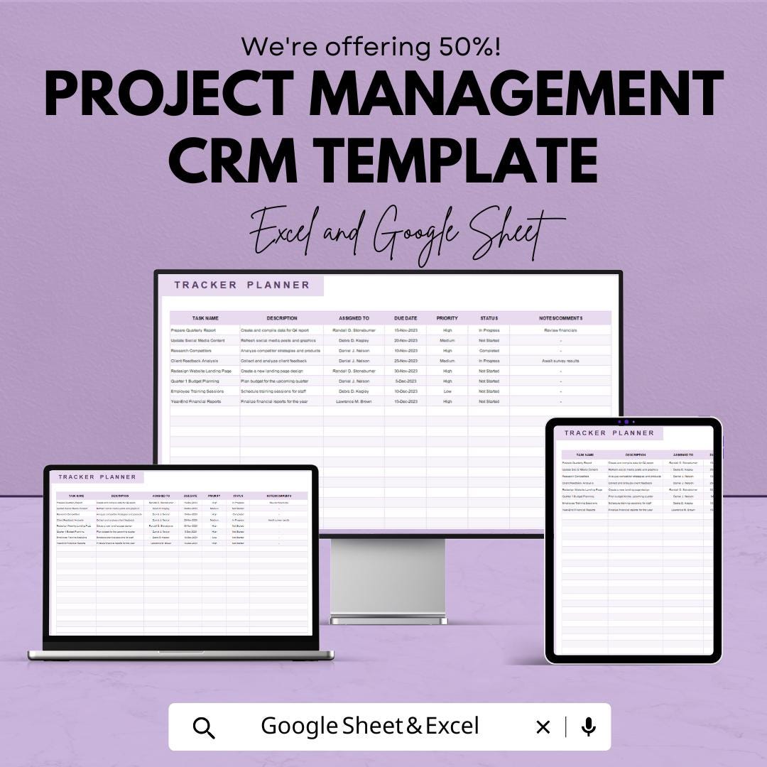 Tracker Planner Template | Project Management CRM | Task Tracker Dashboard | Excel & Google Sheets | Productivity and Team Organizer |