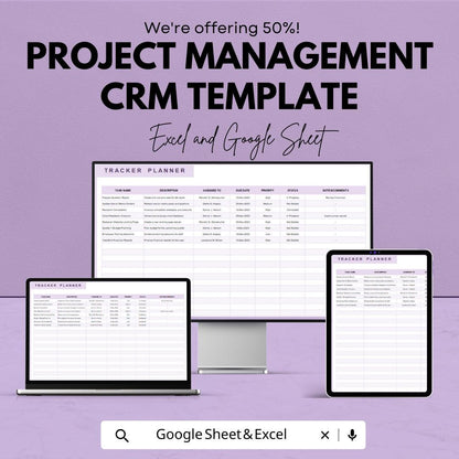 Tracker Planner Template | Project Management CRM | Task Tracker Dashboard | Excel & Google Sheets | Productivity and Team Organizer |