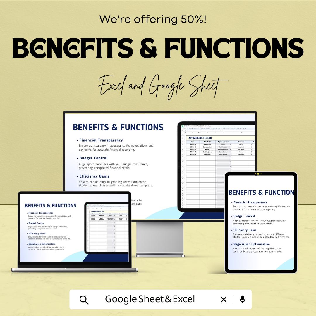 Marketing Media Appearance Fee Tracker Template | Media Engagement Log | Monthly Fee Tracker