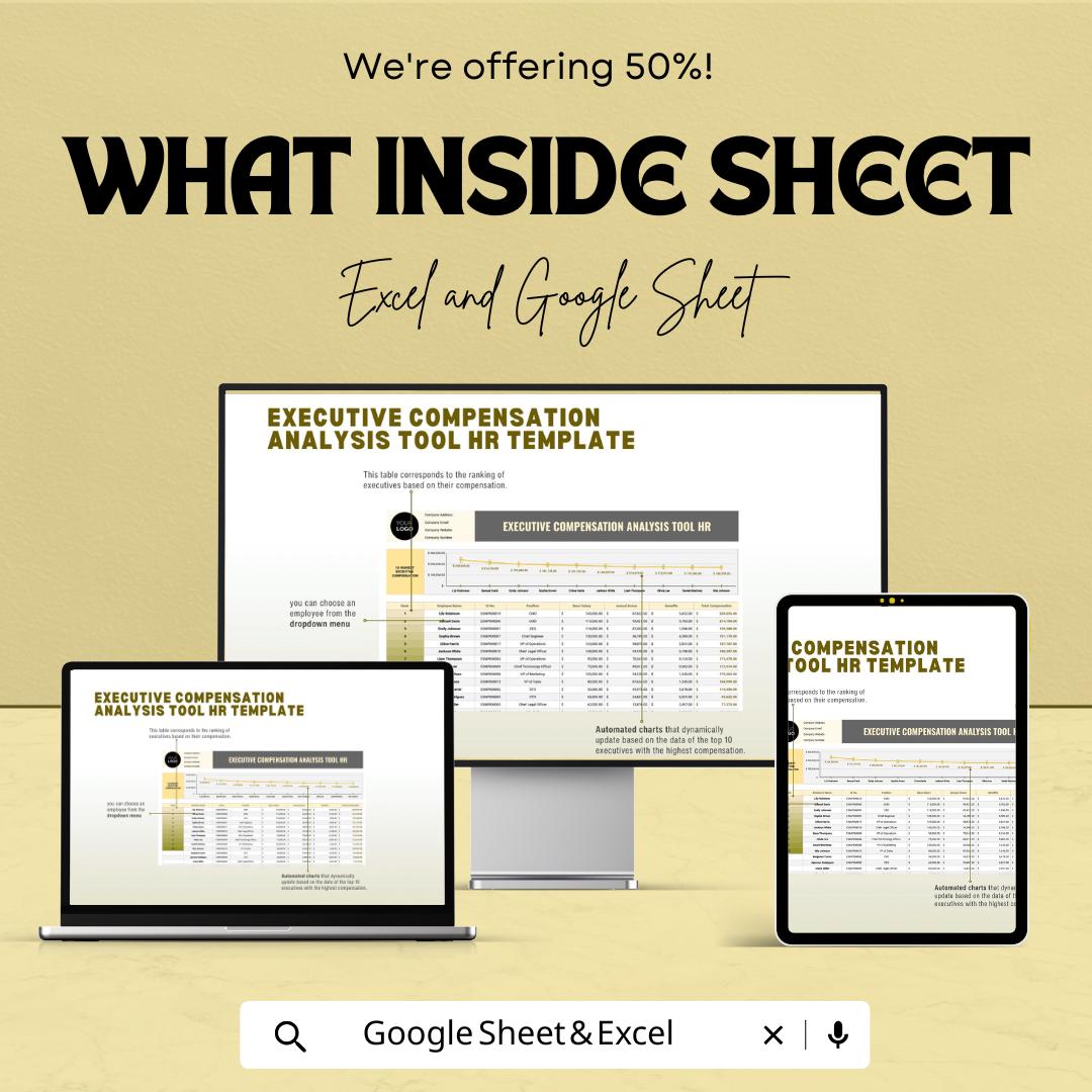 Executive Compensation Analysis Tool HR Template | Executive Pay Analysis | Salary Benchmarking Dashboard | Excel and Google Sheets