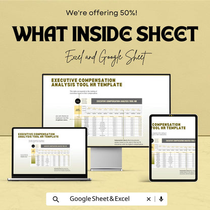 Executive Compensation Analysis Tool HR Template | Executive Pay Analysis | Salary Benchmarking Dashboard | Excel and Google Sheets