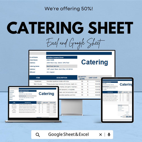Catering Sheet Template | Excel and Google Sheet | Event Planning & Catering Budgeting
