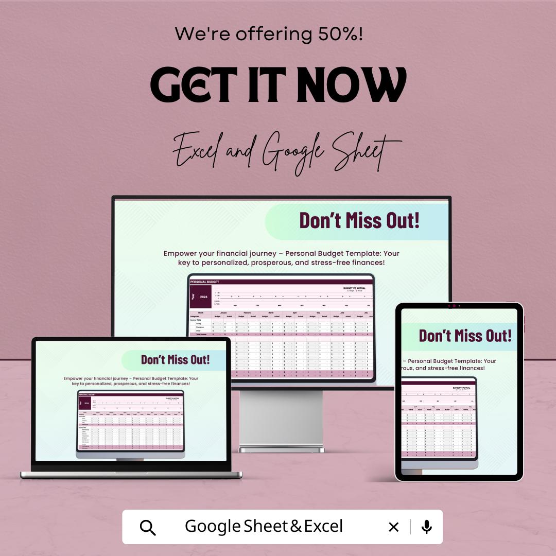Personal Budget Sheet | Monthly & Yearly Budget Planner | Excel and Google Sheet Template | Finance Tracker | Budget Spreadsheet