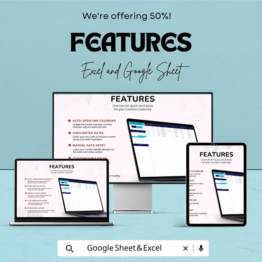 Content Calendar Template | Social Media Planner | Content Planner Spreadsheet | Marketing Calendar | Editable Template
