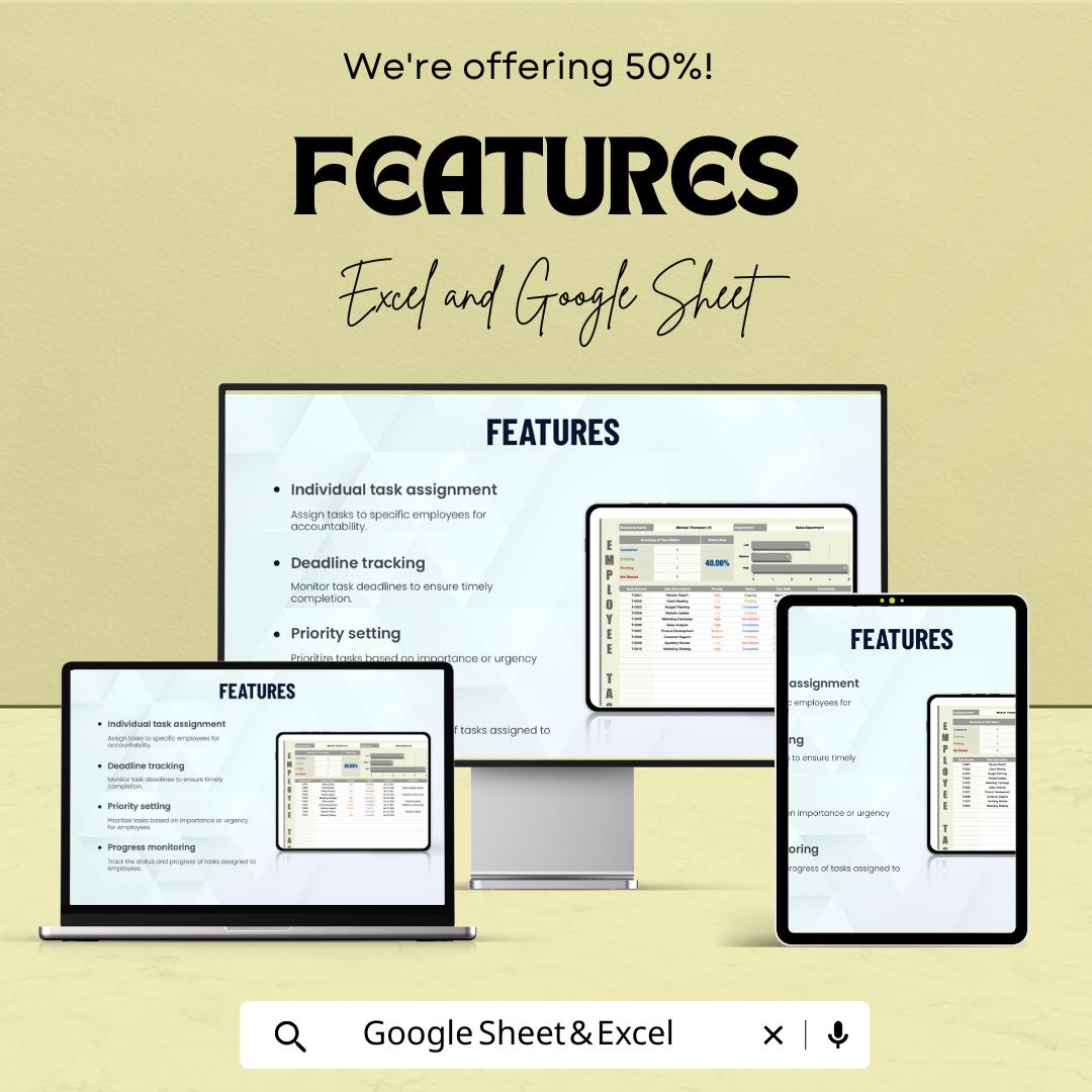 Employee Task List Template | Employee Tracker Spreadsheet | Staff Task Manager | Employee Productivity Tracker | Work Planner