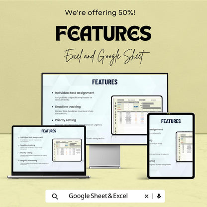 Employee Task List Template | Employee Tracker Spreadsheet | Staff Task Manager | Employee Productivity Tracker | Work Planner