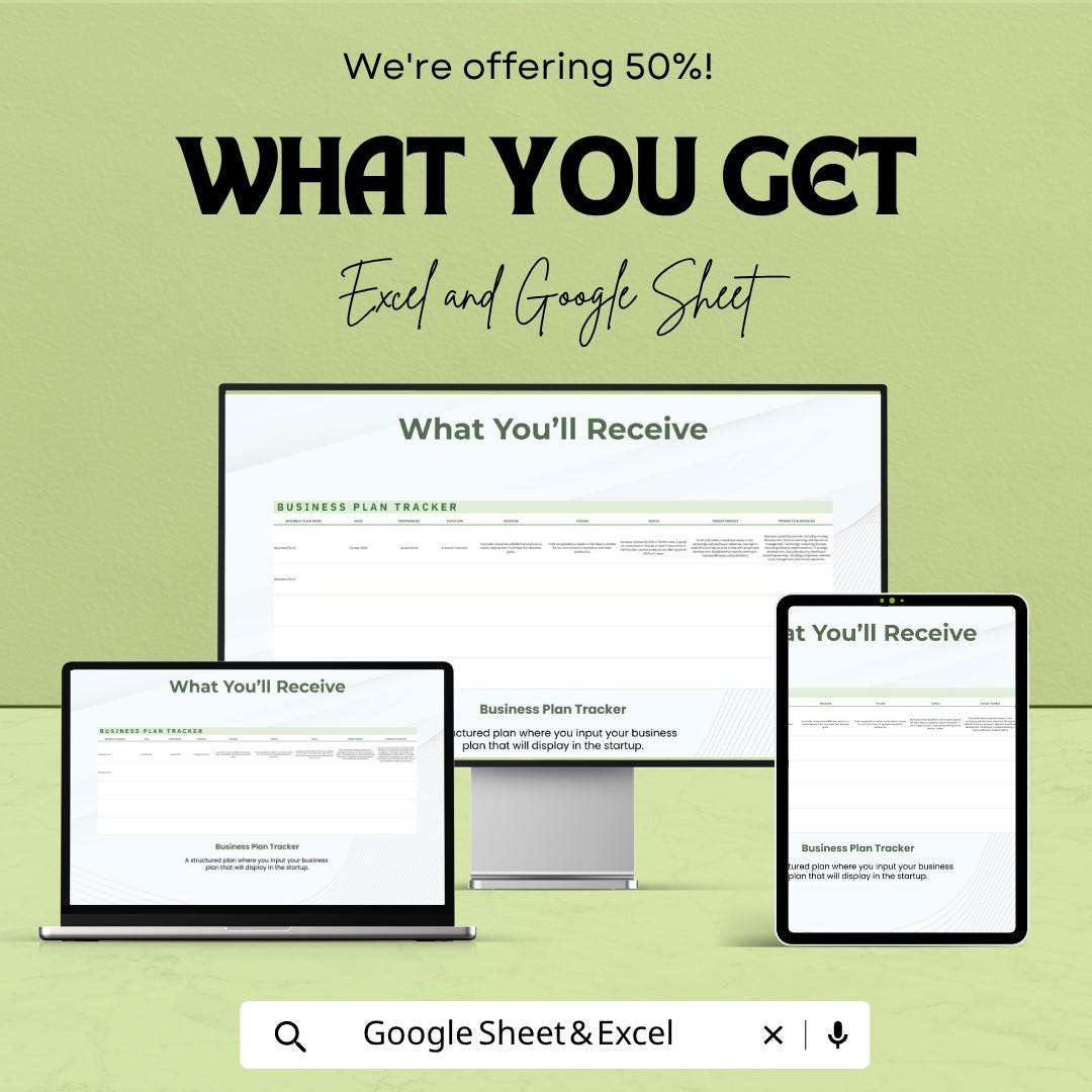 Printable Startup Template | Business Plan Spreadsheet | Startup Business Planner | Excel & Google Sheets | Entrepreneur Planning Template