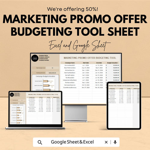 Marketing Promo Offer Budgeting Tool Sheet - Excel & Google Sheets Template - Budget Planner for Marketing Campaigns