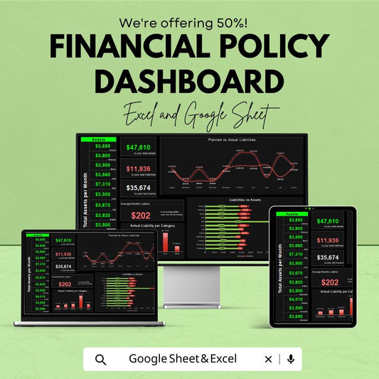 Financial Policy Dashboard Sheet | Excel and Google Sheets Template | Strategic Financial Management & Tracking Tool