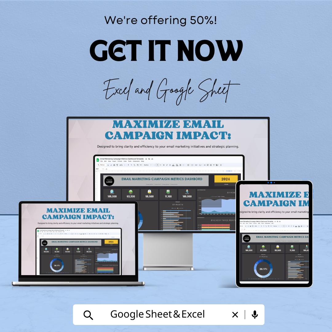 Email Marketing Campaign Metrics Dashboard Sheet | Excel & Google Sheets | Track and Optimize Campaign Performance | 2024-2025