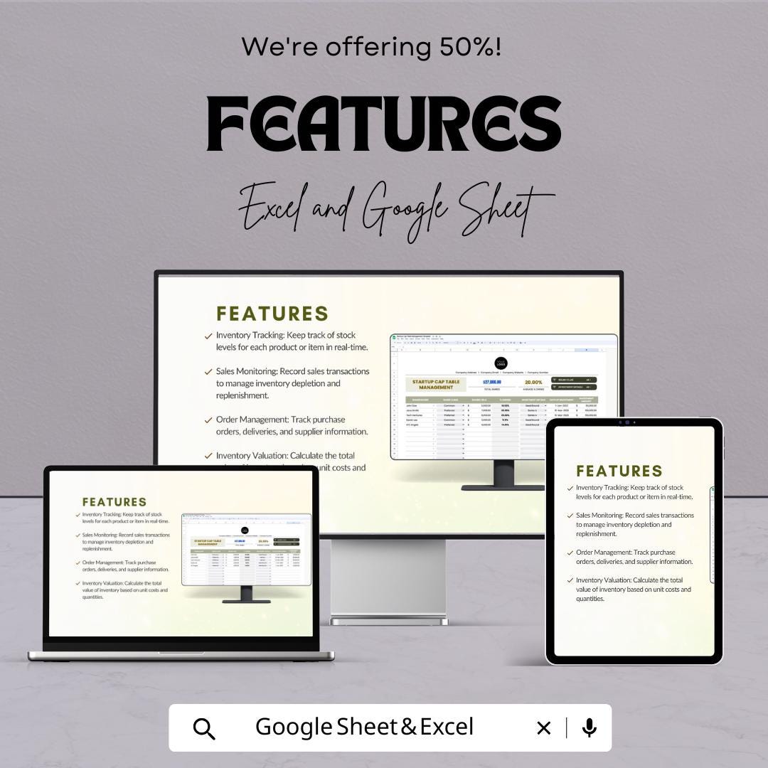 Startup Inventory Management Spreadsheet Template | Excel and Google Sheets | Inventory Tracker | Stock Control Template |