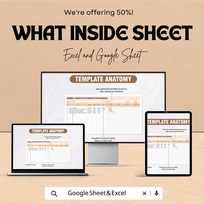 General Contractor Construction Schedule Template | Project Timeline Planner | Gantt Chart Tracker